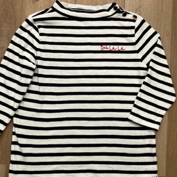 Talbots women's knit pullover black white stripe size Med "Ooh La La " - Picture 1 of 4